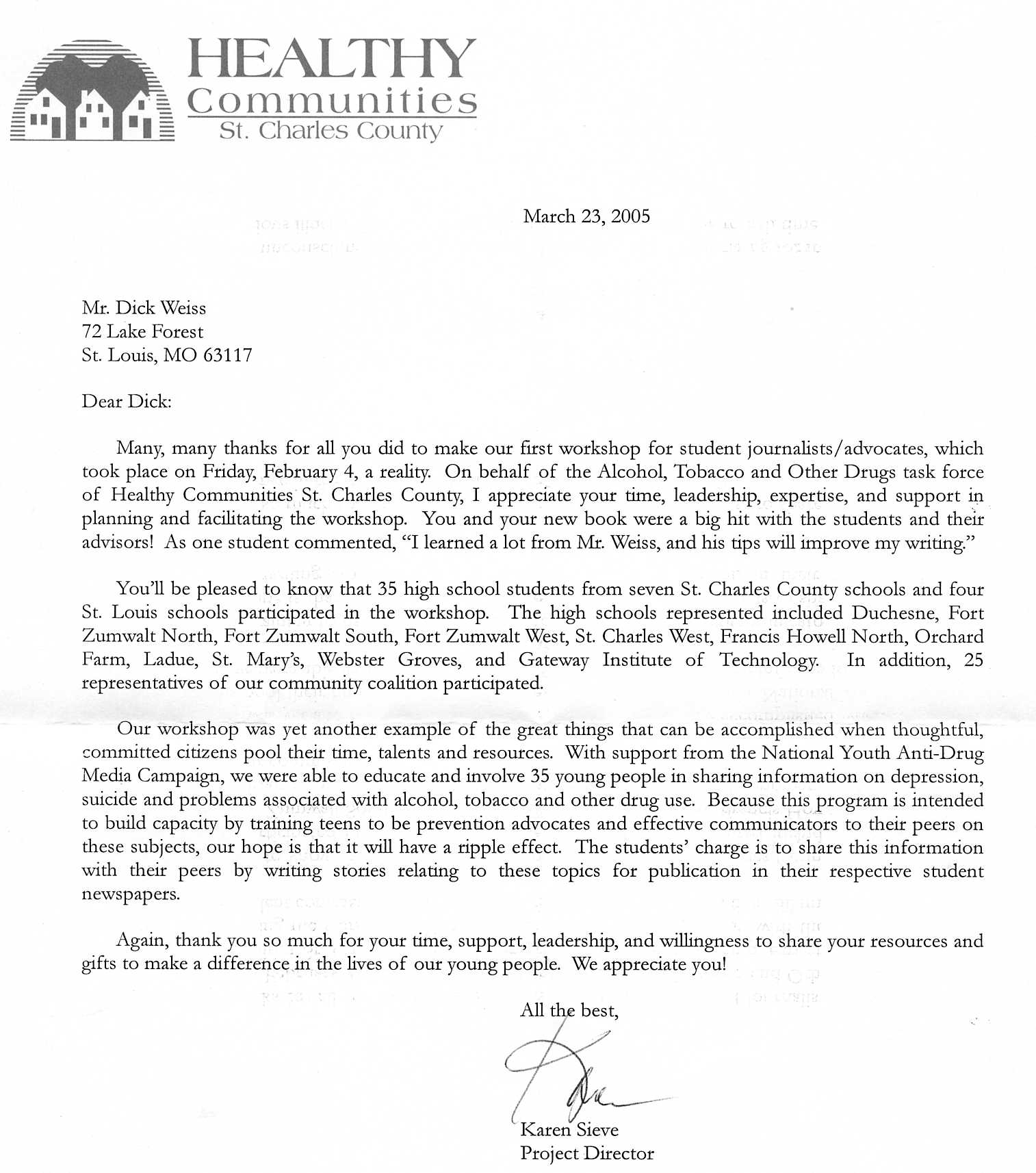 Healthy Communities - St. Charles County Letter
